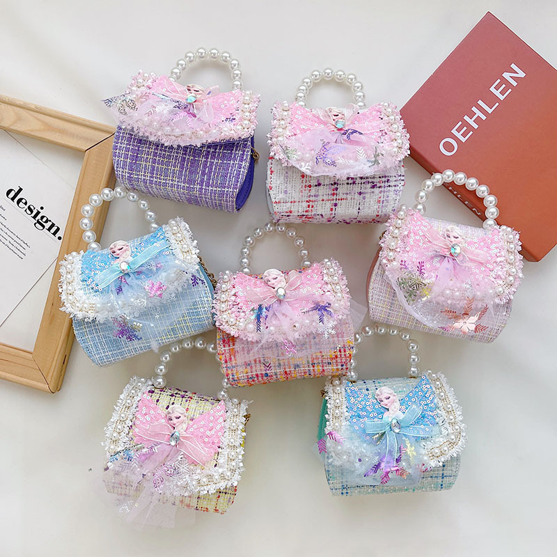 Bolsos infantiles niñas princesas niñas mochilas de hombro estilo caricatura encantador bolso de perlas de cadena