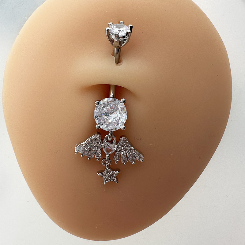 Diamond Studded Zircon Navel Piercing Belly Button Ring Luxury_voghion.com