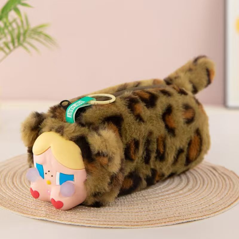 新品跨境豹豹猫脑袋搪胶毛绒笔袋哭娃毛绒公仔包包哭娃公仔挂件|undefined