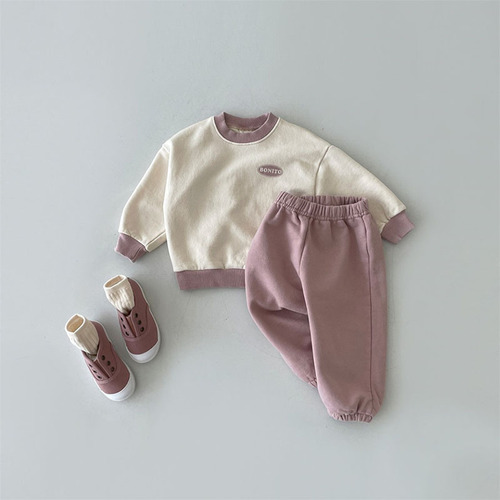 Korean version of ins children's clothing for infants and toddlers in spring and autumn for boys and girls with letters soft and comfortable sweatshirts and pants casual suits