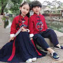 兒童漢服男童拜年服裝寶寶少爺服中國風女孩古裝民國風唐裝童裝紅