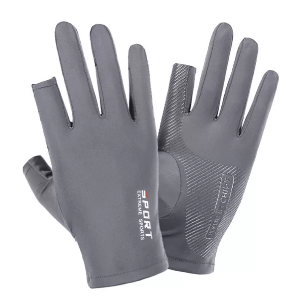 Ready Stock Cycling Gloves Men's Summer Thin Sun Protection Non-Slip Ice Silk Driving Two-Finger Takeaway Fishing Gloves