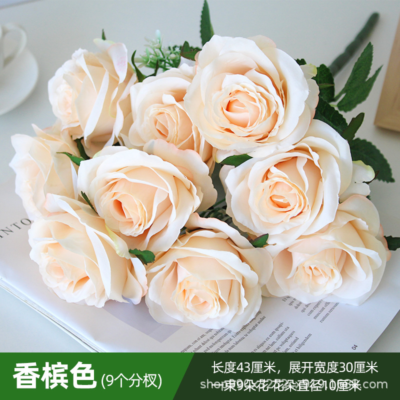 9-rama champán ramo de rosas