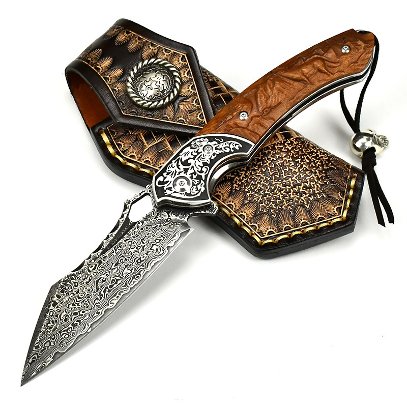 户外折叠刀大马士革野外求生刀便携口袋刀具锋利厂家直供防身折刀