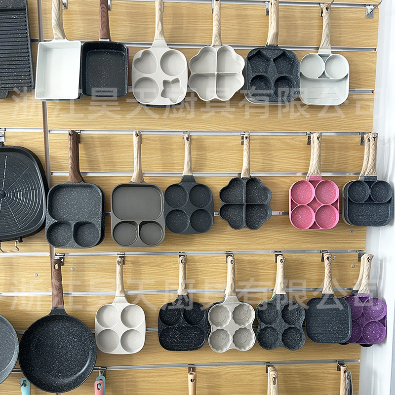 Sartén Antiadherente de Piedra Maifan para Huevos y Hamburguesas, Fondo Plano, Forma de Corazón, Cuatro Orificios, Mini Sartén para Desayuno, Venta al por Mayor, en Existencia