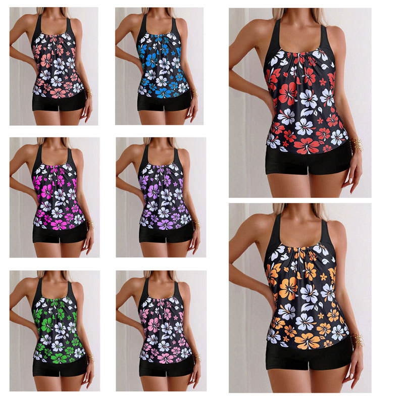 European and American New Style Split Swimsuit, Feminine Slim Fit Printed Boxer Briefs, Multi-Color Cross-Border Export Suit Tankini