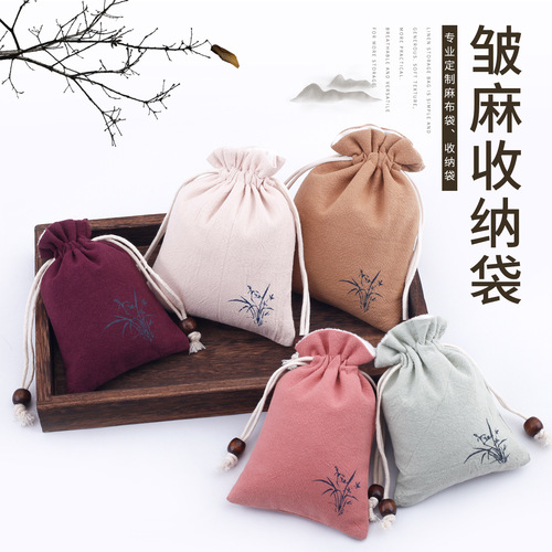 Manufacturer Wenwan cloth bag drawstring lucky bag Buddha beads bracelet bag jewelry canvas storage bag tips
