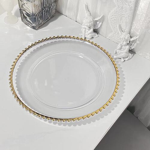 Classic transparent bead edge plate fruit plate wedding banquet plate European home decoration tray pastry snack plate