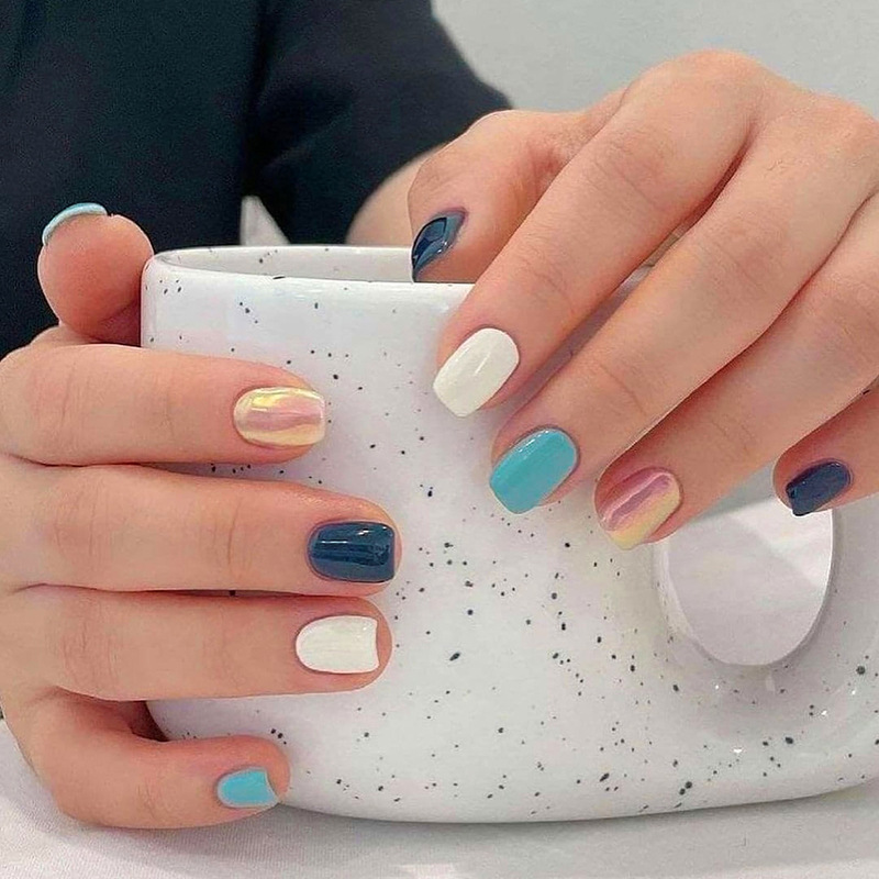 Dopamine Color-hopping Simi-dyed Elegant Fashion All-match European and American ins Style Nail Armor Short Removable 24 Pieces