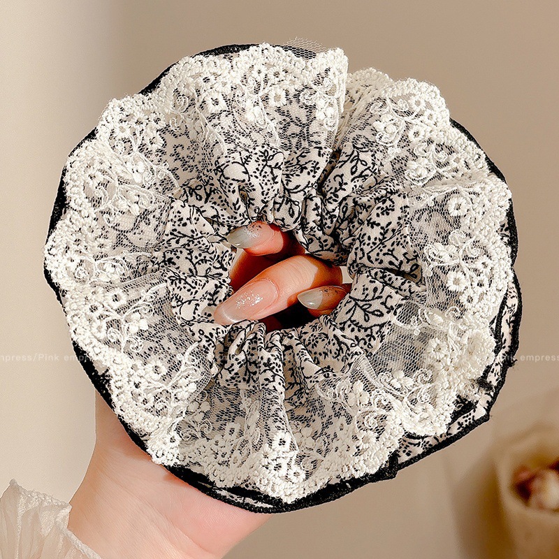 2026 nuevo estilo coreano super grande anillo de pelo intestino grande niñas de alto nivel de sensación de cabello de flores cuerdas de cabello de cordón de goma adornos para el cabello