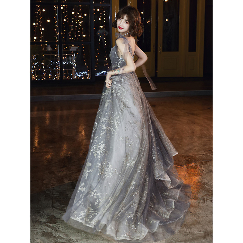 Vestido de Noche Largo 2026 para Banquete, Vestido de Noche Sexy con Tirantes, Estilo Anfitriona, Vestido Elegante con Cuello en V para Mujer