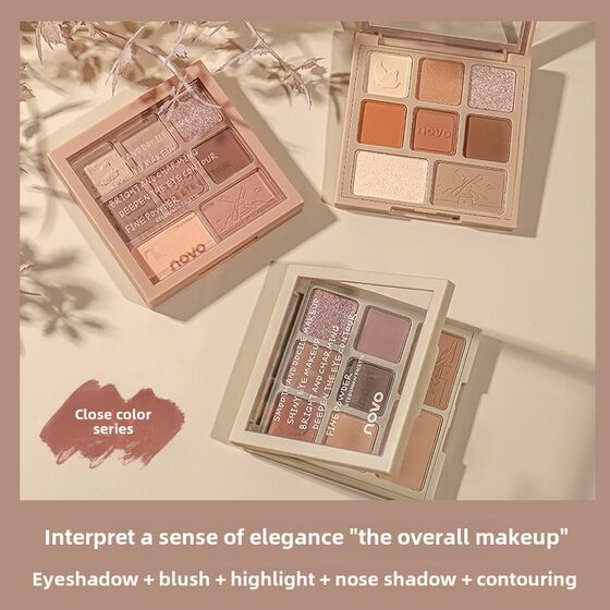 NOVO eight-color eye shadow plate pearlescent fine flash diamond natural matte repair high-gloss blush one-piece plate makeup wholesale