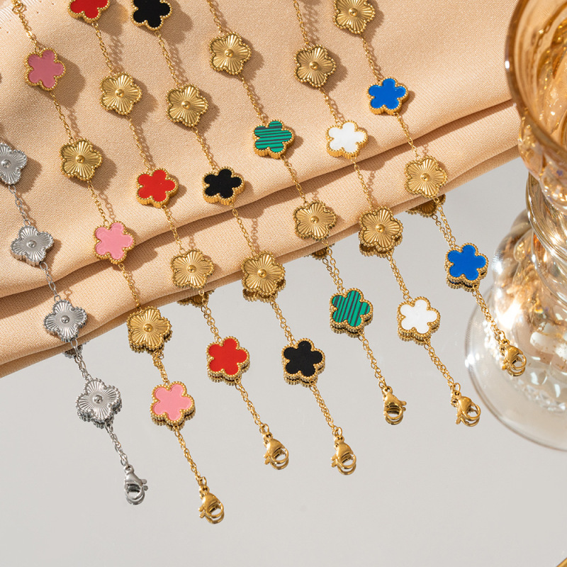 Wholesale Bracelets Titanium Steel Lucky Clover Five-Leaf Flower Bracelet Light Luxury High-End Women's Jewelry