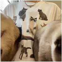 Модная свободная повседневная рубашка для пар с короткими рукавами и принтом Cat's Party, универсальная рубашка из 100% хлопка