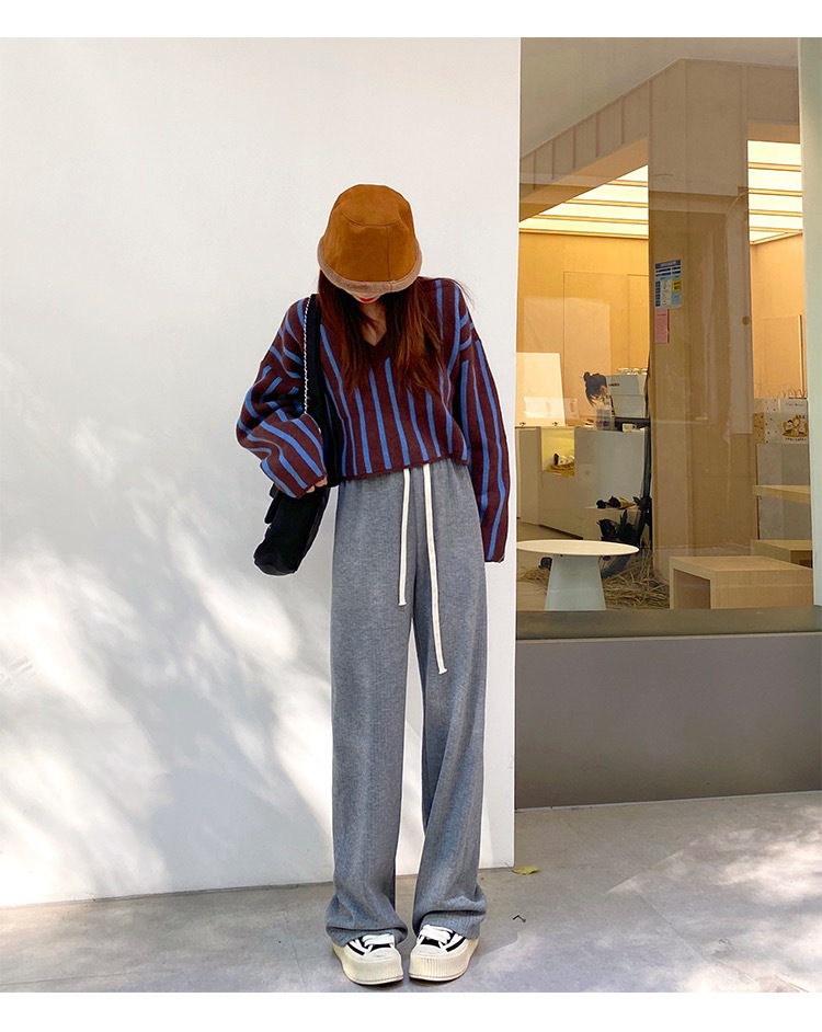Pantalones de pierna ancha de Cachemira de arroz glutinoso para mujer otoño e invierno con forro polar grueso cintura alta adelgazante drapeado Pantalones rectos Casuales image 9