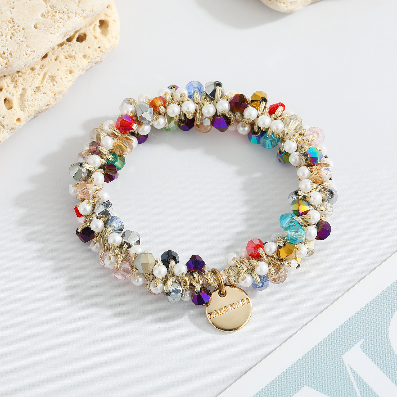 10g Weight Travel Occasion Geometric Pattern Women'S Gender Grey, White, Blue, Yellow, Black Color Korean Multicolor Crystal Pearl Hair Tie Simple Hair Rope Hair Accessories 7