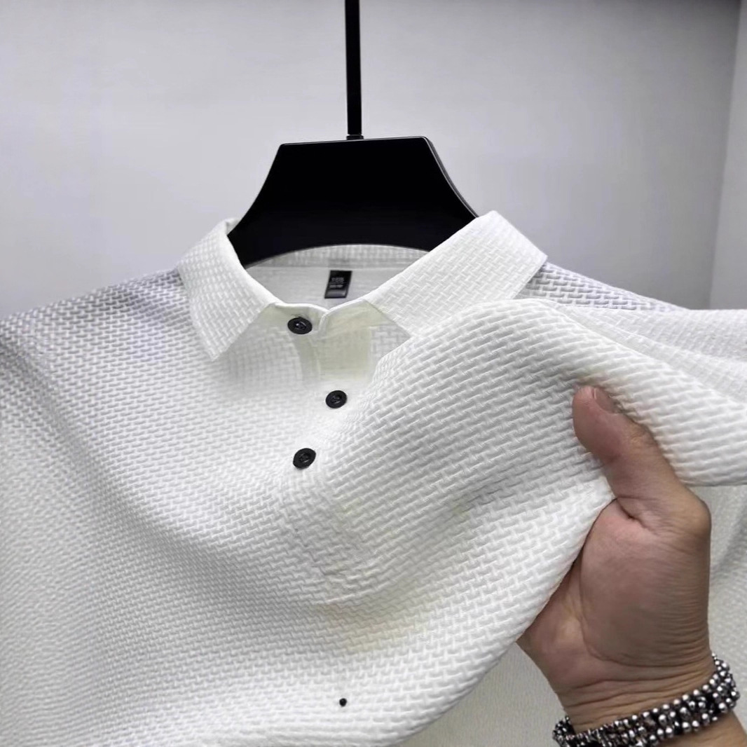 欧美 ins跨境 弹力冰丝速干短袖t恤男衬衫领夏季纯色新款滑料polo