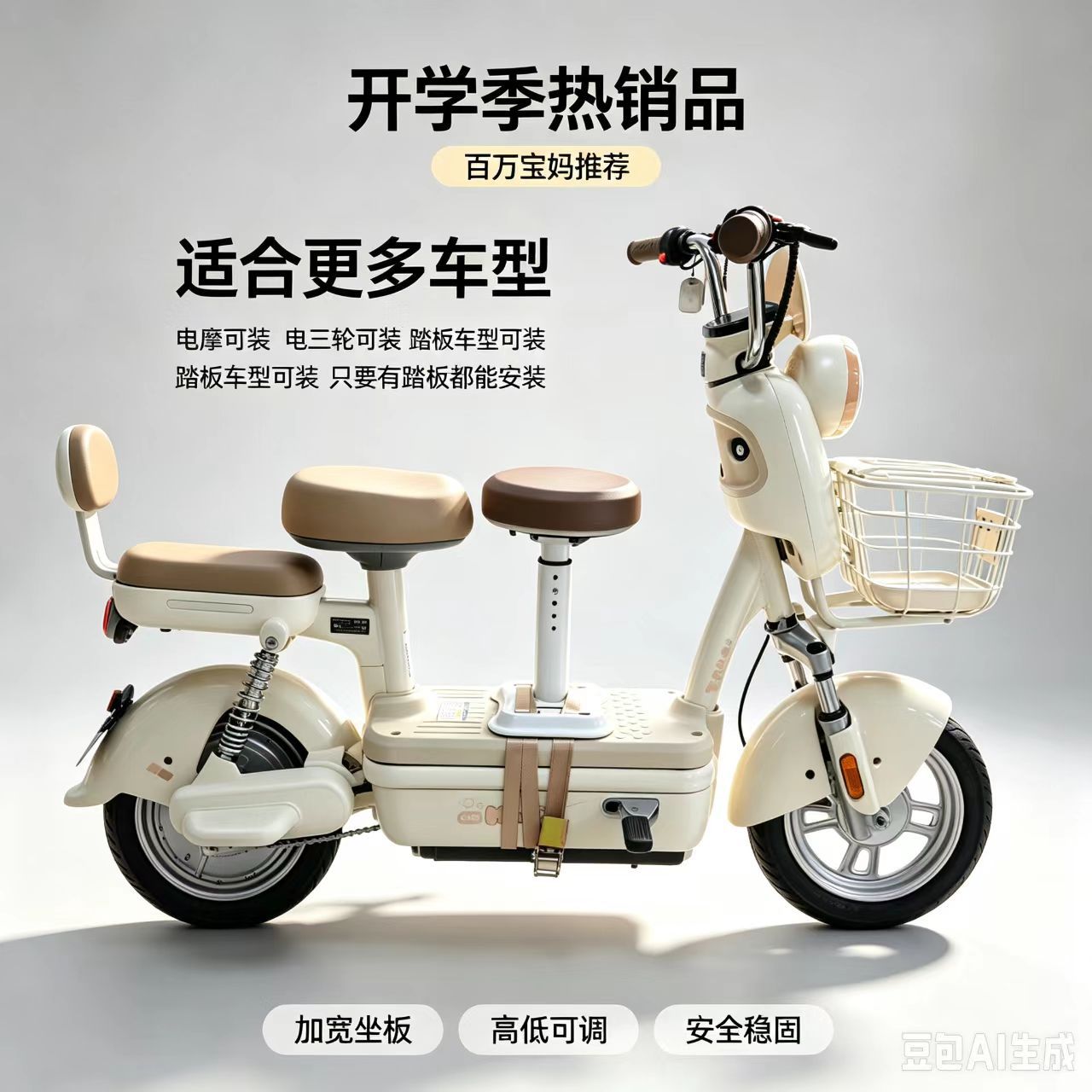 Front-mounted shock-absorbing child seat for electric vehicles, universal safety seat for electric motorcycles, electric tricycles, and battery-powered vehicles