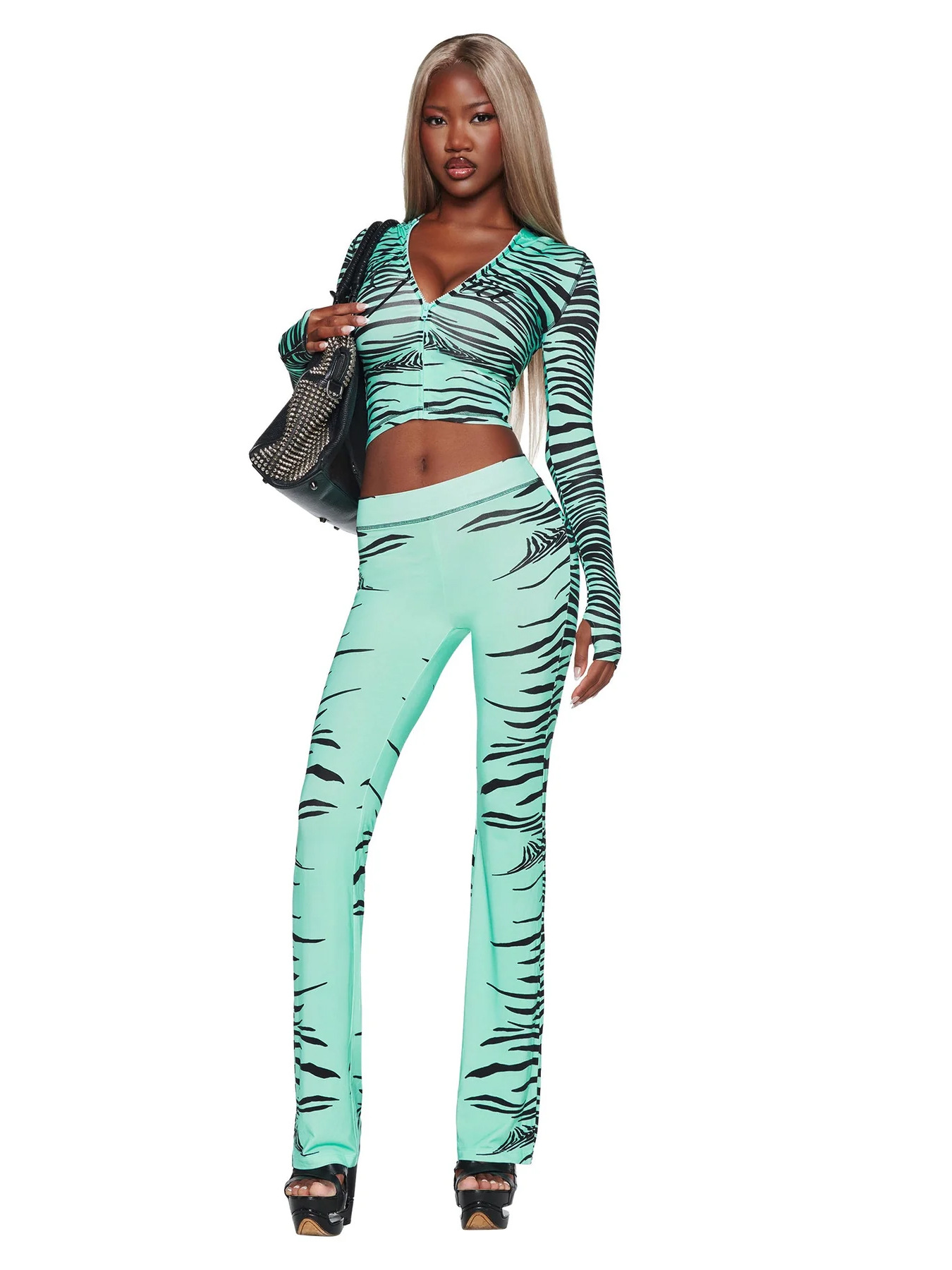 Aqua blue zebra print / S