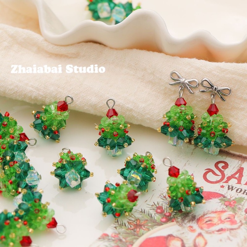 クリスタルガラスクリスマスツリーペンダント立体織り diy 手作りビーズ素材ブレスレットネックレスジュエリーアクセサリー|undefined