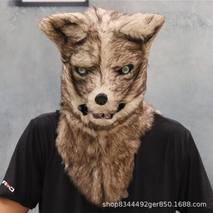 Fox máscara de felpa tocado boca en movimiento puede abrir Halloween bar TikTok personalidad creativa accesorios rendimiento