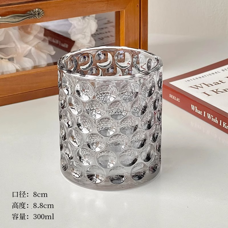 Taza de vidrio de punto simple taza de agua ins puntos de viento cepillo de maquillaje bolígrafo decoración de escritorio candelabros taza de frasa de banano