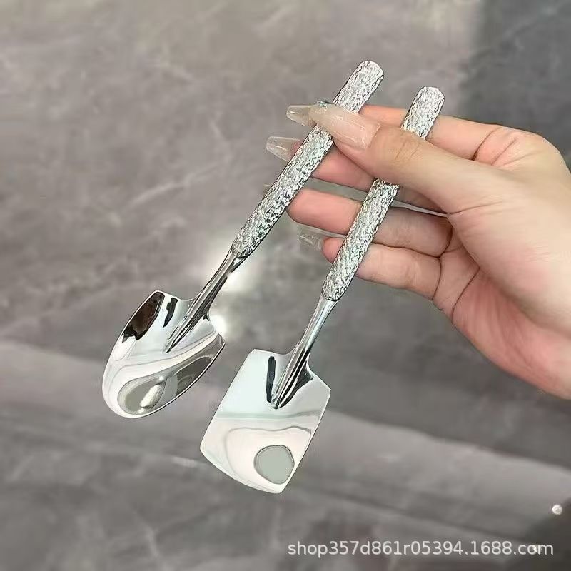 Stainless Steel Tree-Patterned Shovel Spoon, Cute and Creative Household Dining Spoon, Watermelon Dessert Spoon, Light Luxury Internet Celebrity Hot-Selling Soup Spoon