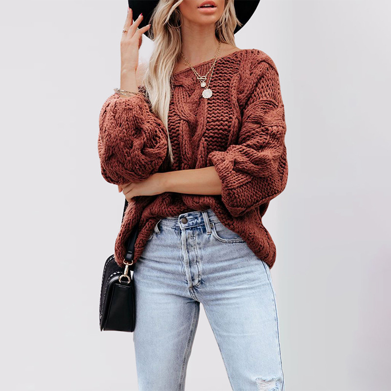 Suéter Holgado de Punto con Hombros Descubiertos y Estilo Urbano Europeo y Americano, Nuevo en Amazon para Otoño/Invierno 2025, Talla Grande para Mujer
