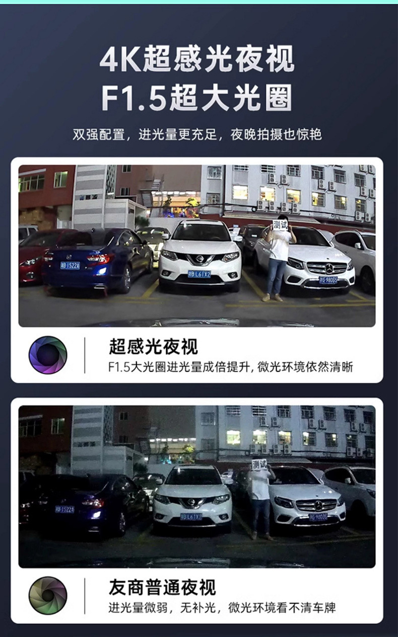U20 Special Vehicle-Specific Dash Cam with No-Wiring, Non-Damaging Installation, Ultra-High-Definition 4K Car Night Vision Reversing Image