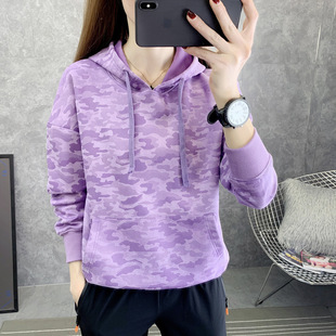 Sweatshirt Trendy Brand Hooded Camouflage All-match Women's New Spring and Autumn Repair Loose Age-reducing Sports Casual Top