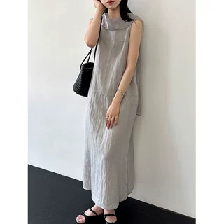 NS  韩系小众飘带无袖连衣裙女26夏季新肌理感温柔风连衣裙3912