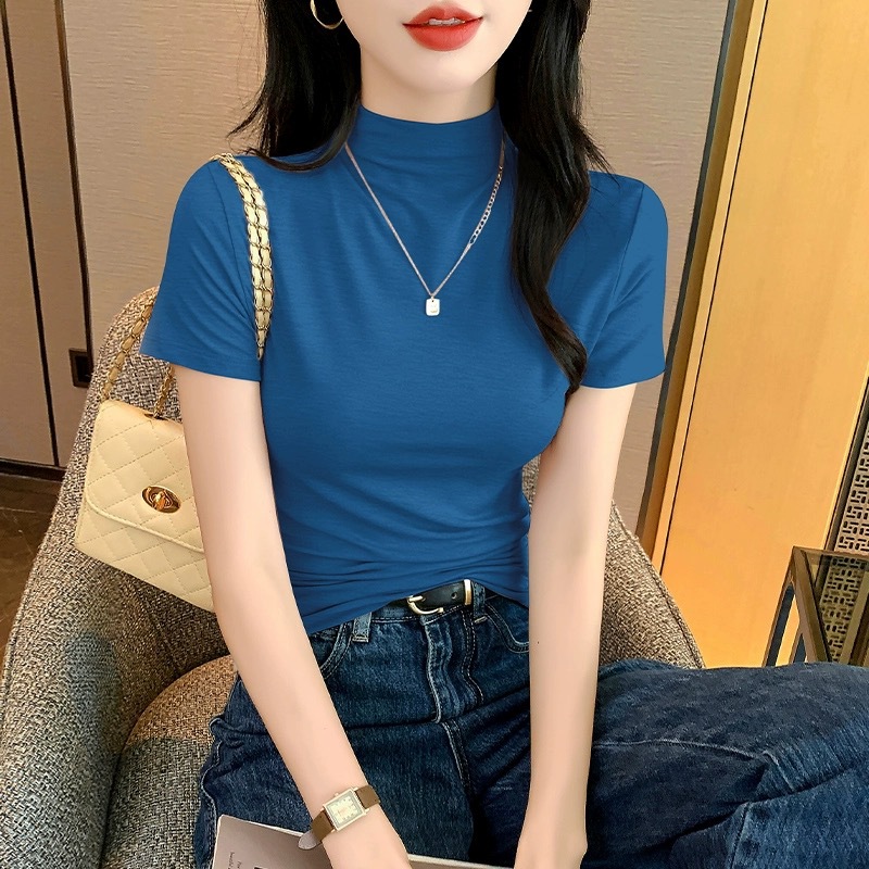 클라인 블루 하프 터틀넥 반소매