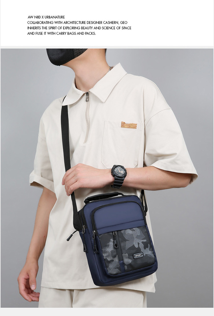 179g Weight Polyester Lining Material Sewing Thread Fashion Element Zipper Closure Type Sling Strap Strap Type Shoulder Bag Bags Type Casual Occasion Oxford Cloth Material Camouflage Pattern All Seasons Season Men's Gender Streetwear Style Square Shape Men's Camouflage Oxford Cloth Sewing Thread Zipper Shoulder Bag 3