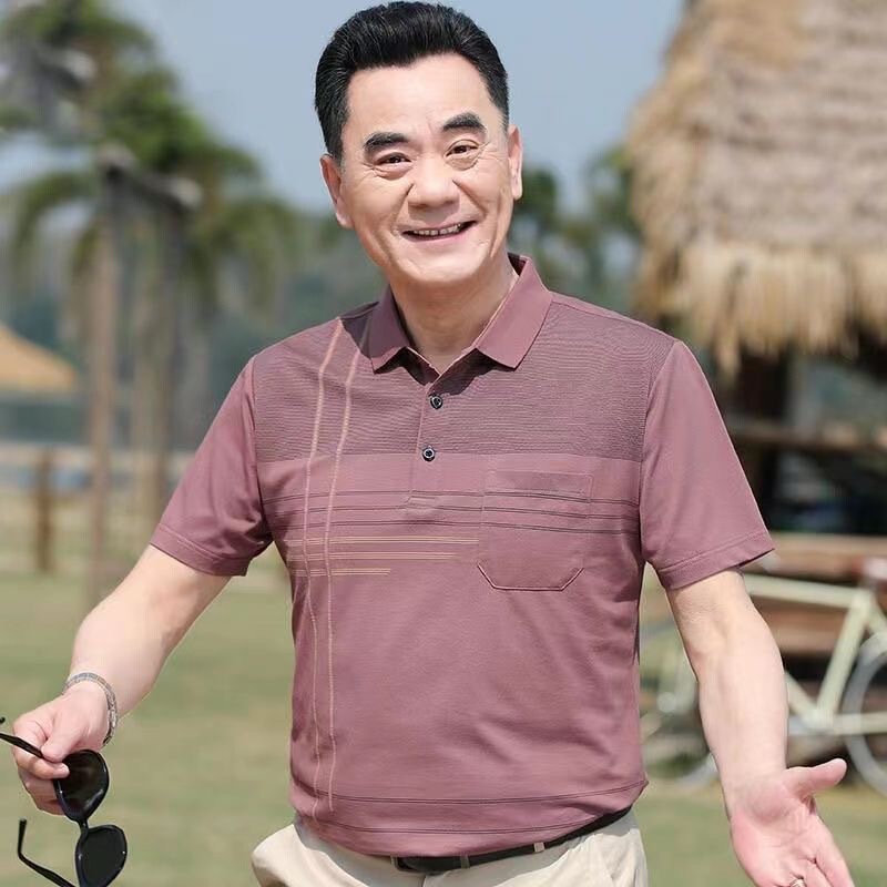 真ポケット男性半袖polo半袖tシャツカジュアル薄い通気綿ストライプtシャツ男性上着|undefined
