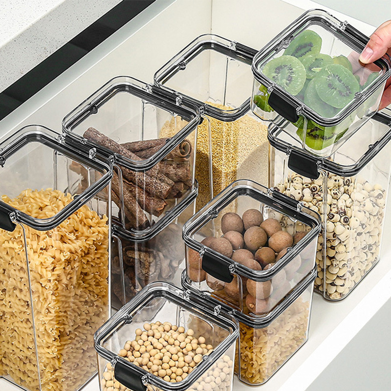 Tanque de sellado, tanque de almacenamiento de cocina transparente, productos secos, bocadillos, granos, caja de almacenamiento, botella de almacenamiento, nueces, té a prueba de humedad