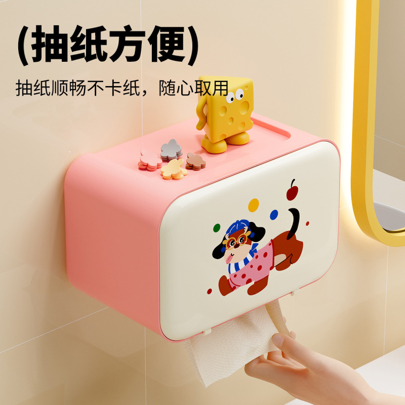 トイレ壁挂けティッシュケースクリエイティブかわいい漫画穴なしトイレ浴室防水洗面タオル収纳ケース|undefined