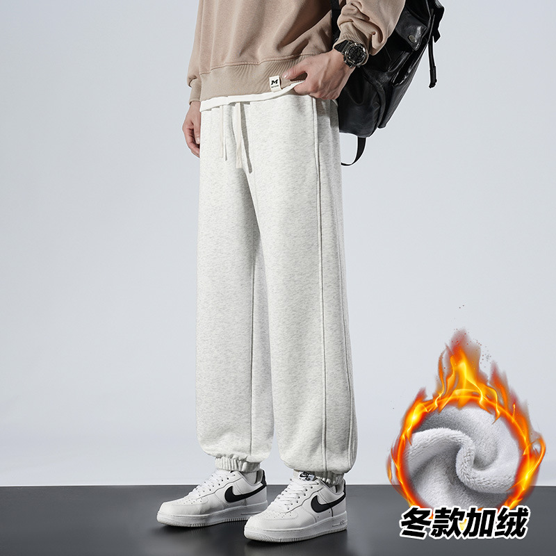 Pantalones deportivos casuales transfronterizos para hombres y mujeres otoño y invierno pantalones grises para hombres sueltos piezos de invierno pantalones gruesos de lana grande
