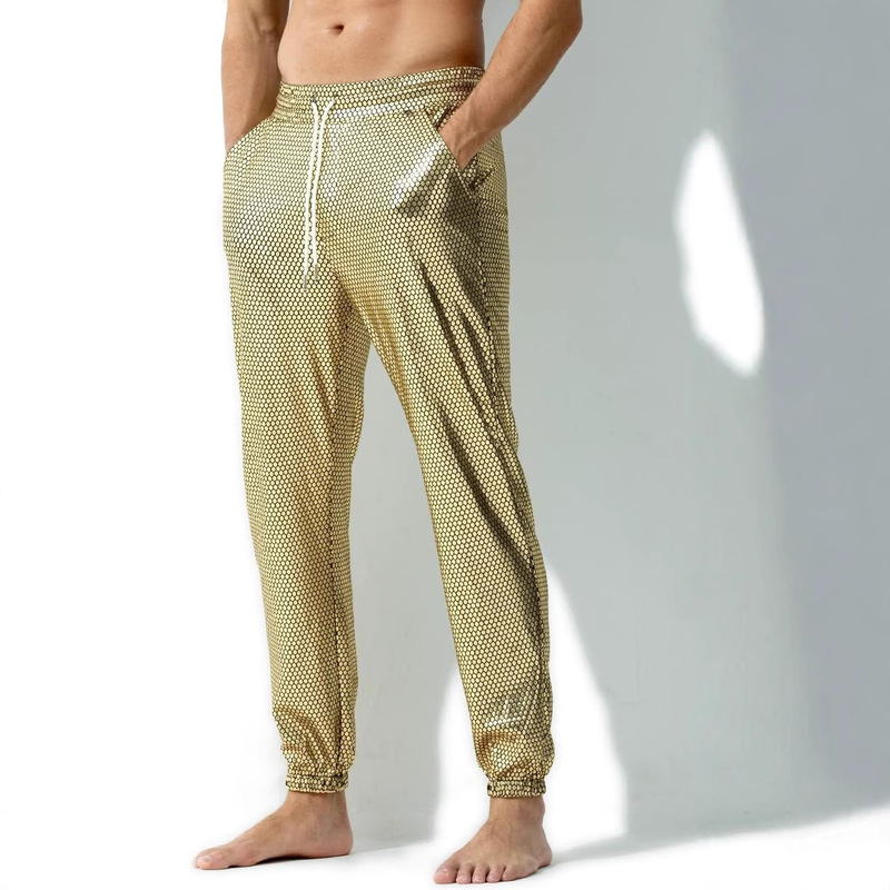 Cross-Border Men's Nightclub Disco Pants Breathable Sequin Pants 70/80S Party Shiny Breathable Jogging Pants