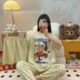 Hot sale Thailand pajamas women wholesale summer short sleeve shorts trousers three-piece cartoon home clothes