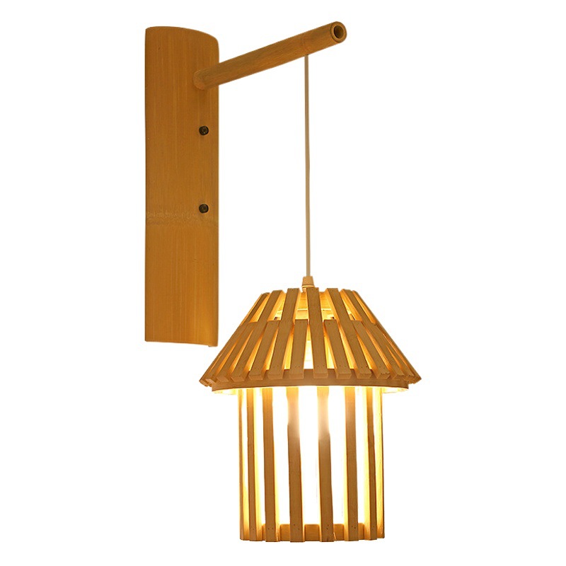 Lámpara de pared de bambú, estilo retro chino, pastoral, para restaurante, hotel, casa de té, restaurante de hot pot zen, linterna japonesa, lámpara de arte de bambú