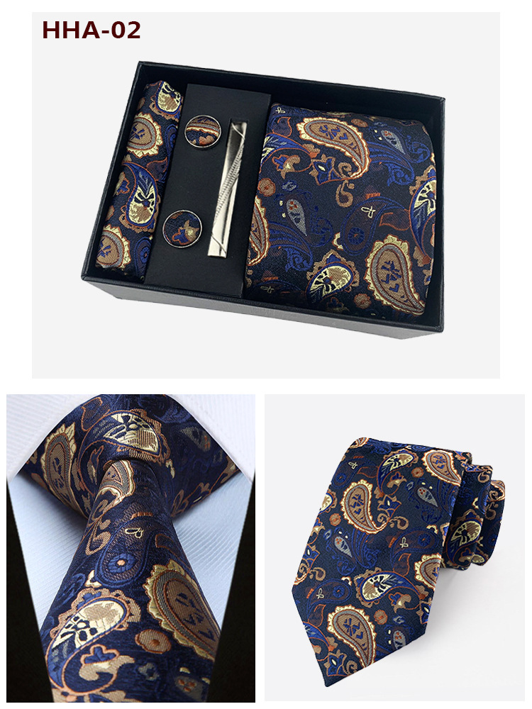 2022 بيزلي ربطة العنق للرجال منشفة مربعة ، صندوق هدايا ربطة عنق ، مجموعة صندوق هدايا ربطة عنق عمل غير رسمية ، صندوق هدايا أسود display picture 2