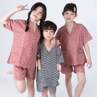 23 new Japanese style children's homewear girls' boys' shorts short sleeve suit summer pajamas sweat steaming bath clothes children
