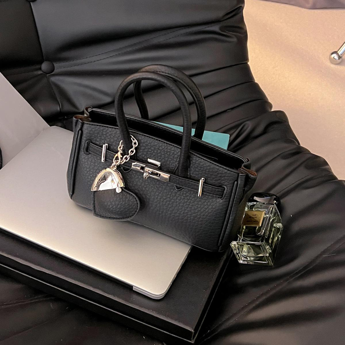 Litchi Texture Mini Structured Handle Handbag 6
