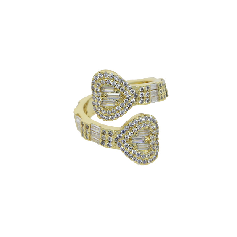 1 Piece Quantity Hip-hop Heart Shape Copper Inlay Zircon Rings