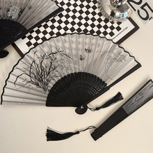 新中式国风扇子折扇夏天纳凉古风小扇子随身携带折叠黑色儿童竹扇