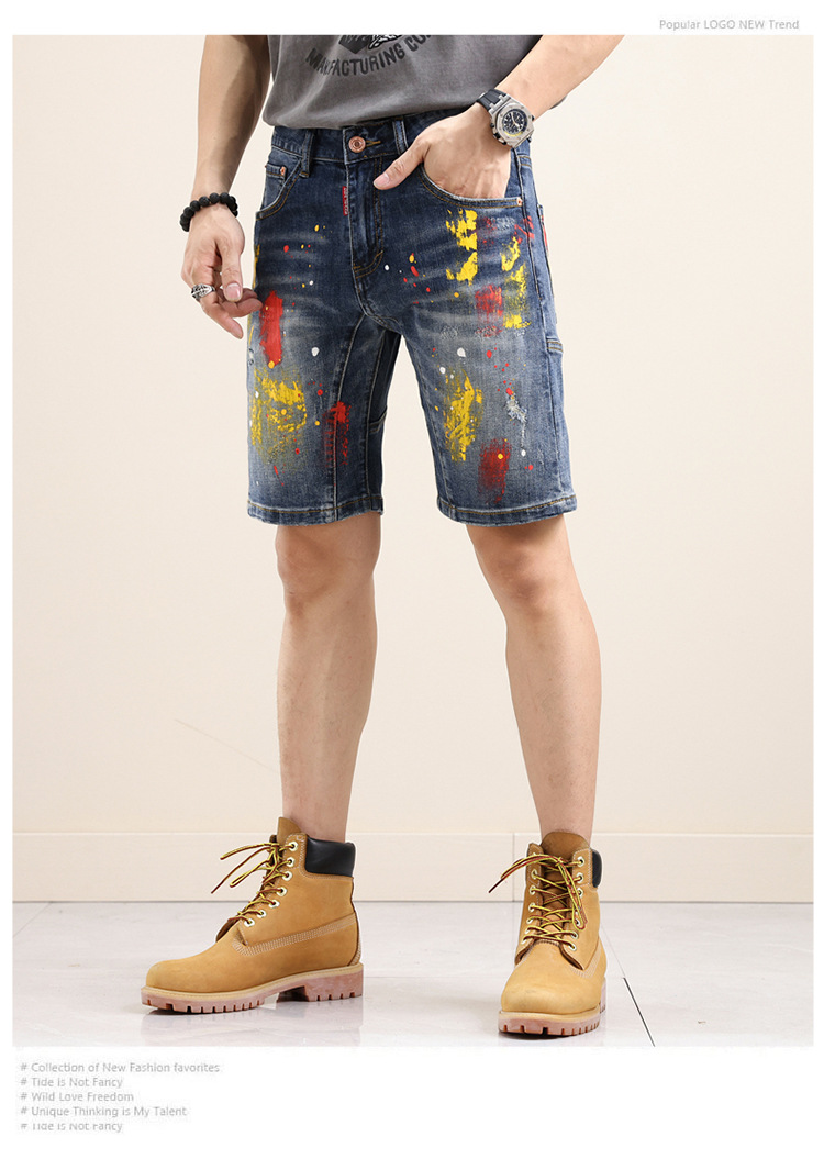 Men's clothing in stock 2024 ashion brand jeans straight men's slim trousers trendy youth Denim Shorts_viptrois.com