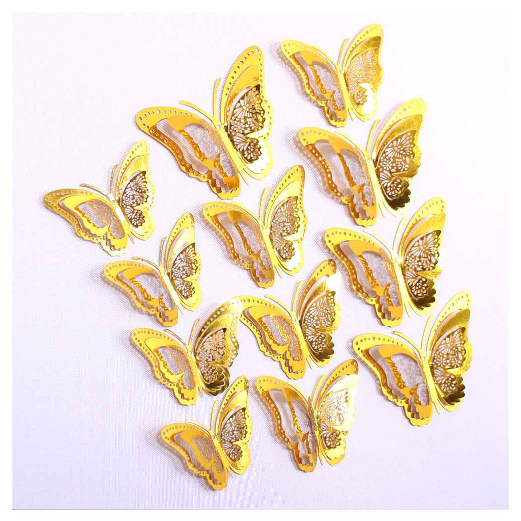 Fábrica al por mayor 12 pegatinas de pared de mariposas huecas hogar festivo decoración navideña decoración mariposa tridimensional 3D