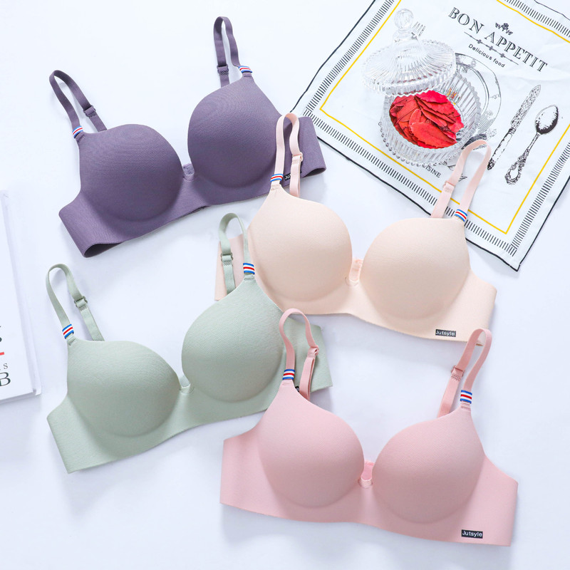 Explosions French British Ice Silk One-piece Non-rimmed Bra Less Women's Thick Cup Small Chest Gather-up Underwear