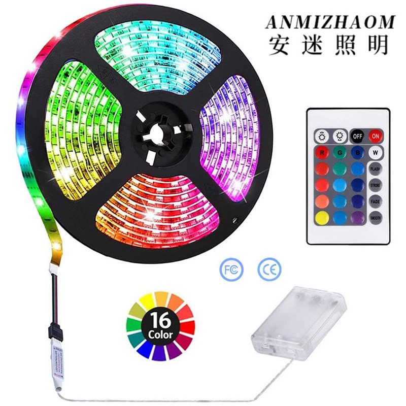 Tira de luz LED de bajo voltaje 5V caja de batería 5050RGB colorido color cambiante Barra de luz suave batería móvil 24 tira de luz de control remoto clave