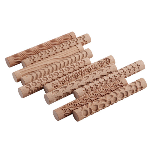 Pottery tools school children's pottery clay handmade wooden texture mud rolling embossed stick pattern rolling mud stick mud board wooden stick